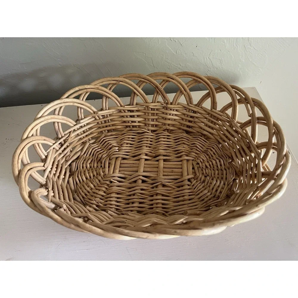 Vintage Basket Bread Roll Serve Fruit Floral Egg Woven Braided Wicker 12.5